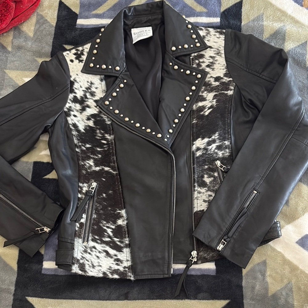 Myra Bag Black and White Leather Jacket with Studded Accents